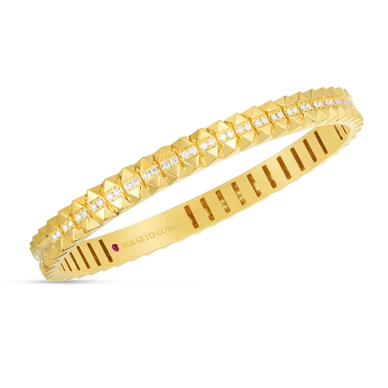 Bangles With Wavy Designs-18K Gold Obelisco Petite Diamond Hinged Bangle