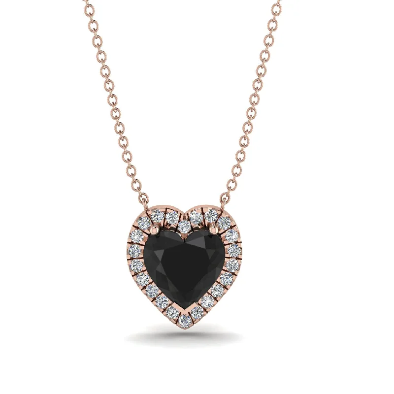 Classic Gold Pendant Necklaces For Formal Wear-4.7Ct Black Diamond Halo Heart Necklace - Jaylene No. 8