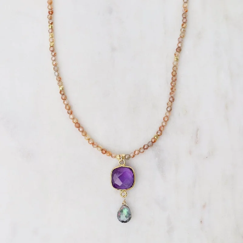 Classic Gold Chain Necklaces For Timeless Fashion-Amethyst Square Pendant in Vermeil Bezel Magnetic Clasp Necklace