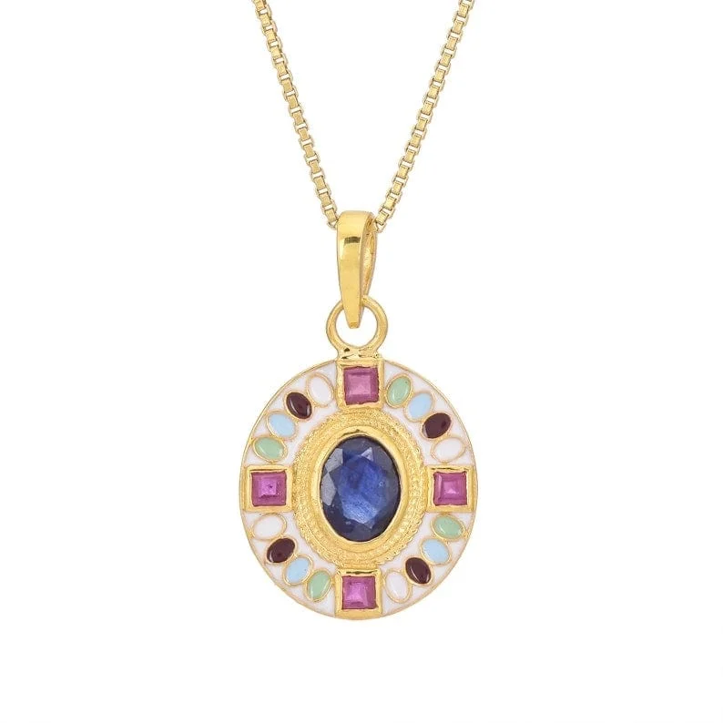 Elegant Pendant Necklaces For Bridesmaids-Enameled Sapphire and Ruby Pendant Necklace