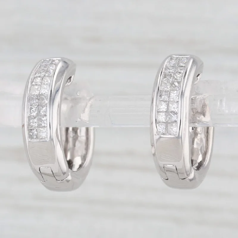 Minimalist Silver Earrings For Work Style-0.70ctw Diamond Hoop Huggie Earrings 14k White Gold Snap Top Round Hoops