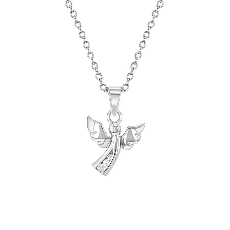 Gold Plated Necklaces With Diamonds-Small CZ Guardian Angel Kids Necklace