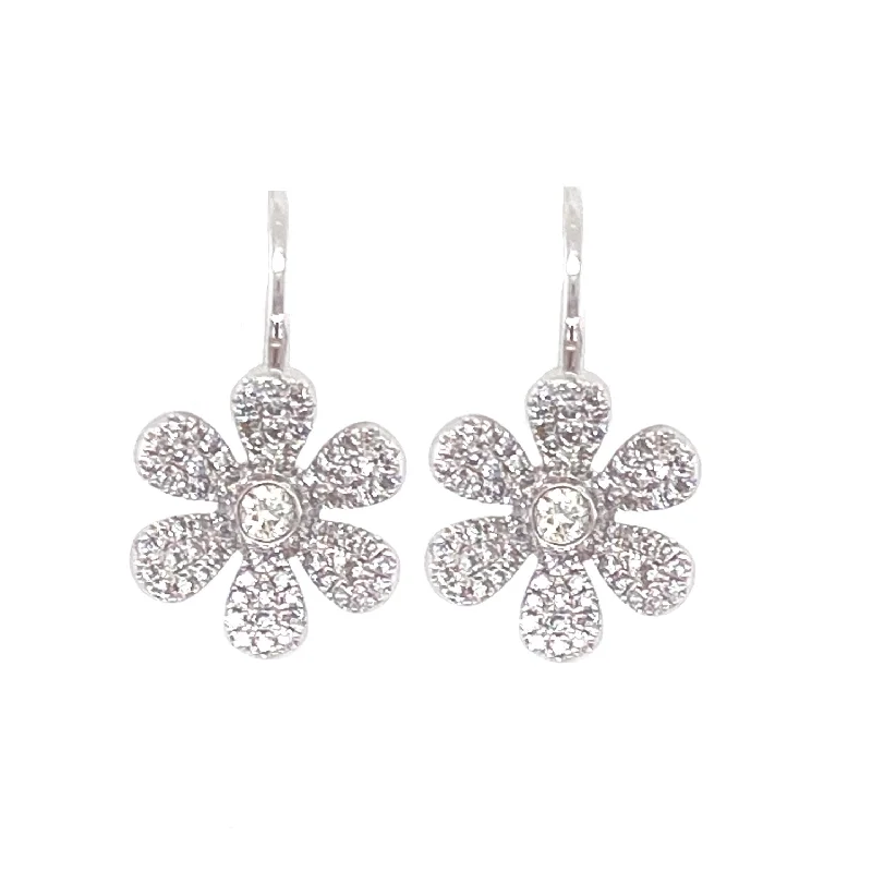 Geometric Earrings For Contemporary Style-14K White Gold Diamond Flower Diamond Earring