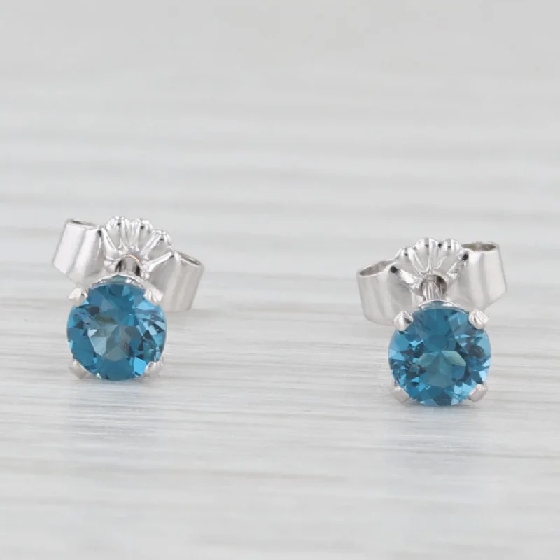 Artistic Earrings For Fashion Statement-0.66ctw Round London Blue Solitaire Stud Earrings 14k White Gold