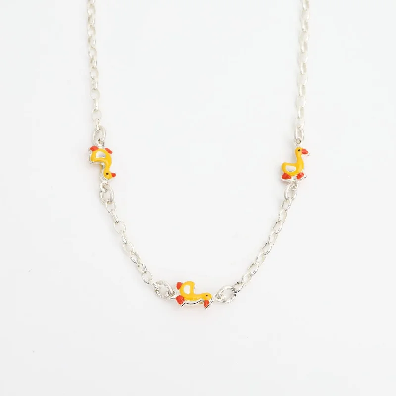 Beautiful Gold Chain Necklaces For Fashionistas-Sterling Silver & Enamel Rubber Ducks Necklace