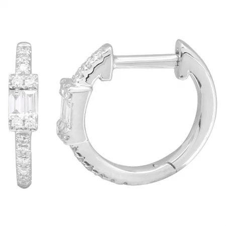 Pearl Hoop Earrings For Classic Look-14K White Gold Diamond Huggie Earrings