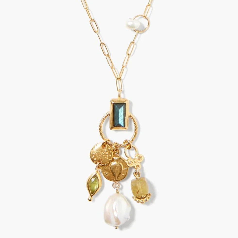 Fashionable Long Necklaces For Bold Looks-Halo Charm Necklace Labradorite Mix