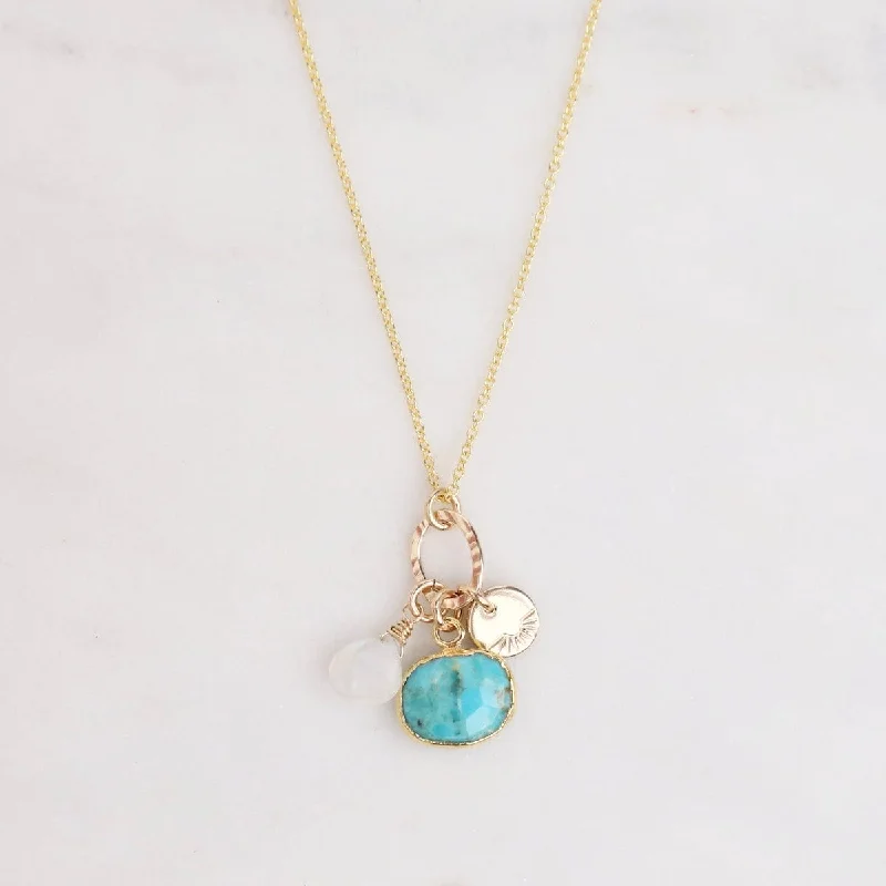 Statement Gemstone Necklaces For Special Events-Reef Reflections Turquoise & Moonstone Charm Necklace