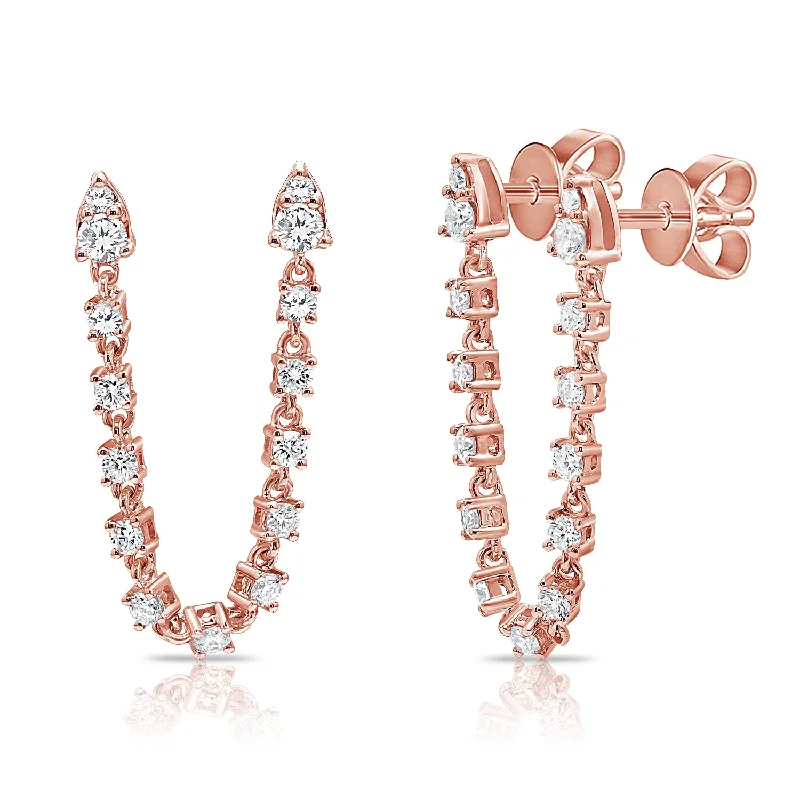 Trendy Stud Earrings For Modern Women-14K Rose Gold Diamond Chain Earring