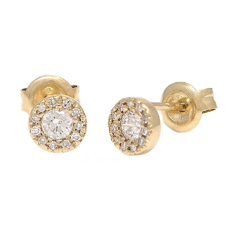 Statement Earrings For Unique Style-14K Yellow Gold Diamond Stud Halo Earrings