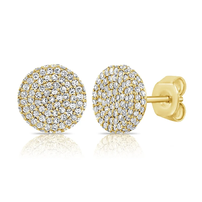 Trendy Silver Earrings For Bold Looks-14K Yellow Gold Diamond Raised Disc Large Earrings