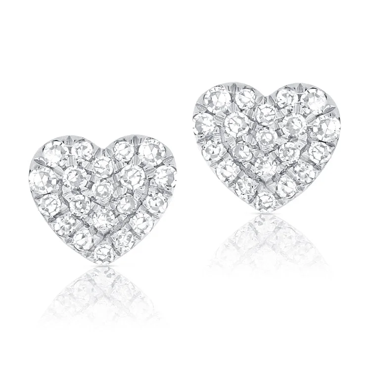 Trendy Silver Earrings For Young Women-14K White Gold Diamond Heart Stud Earrings