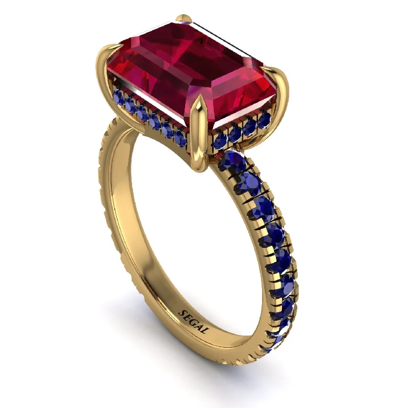 Classic Solitaire Rings For Engagement-Emerald-Cut Ruby Pavé Engagement Ring - Daphne No. 70