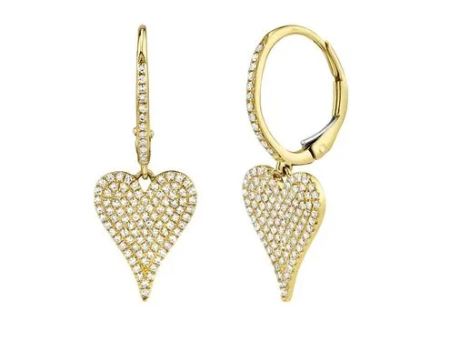 Customized Earrings For Personalized Touch-14K Yellow Gold Diamond Pave Heart Dangle Earrings