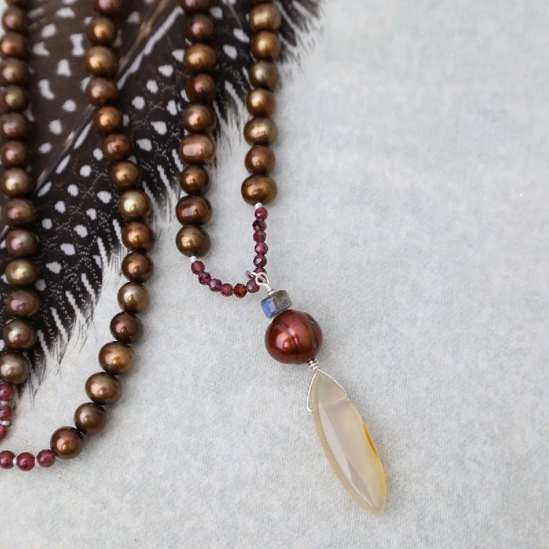 Minimalist Gold Chain Necklaces For Elegant Looks-Copper Pearl with Agate Drop Necklace