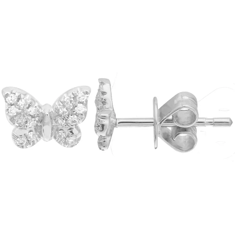 Classic Drop Earrings For Bridal Looks-14K White Gold Mini Butterfly Diamond Earrings