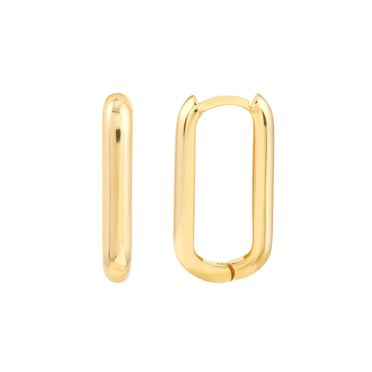 Elegant Gold Drop Earrings For Weddings-14K Yellow Gold Oblong Polished Hoop Earrings