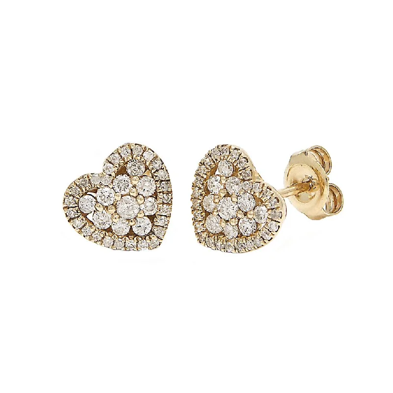 Beautiful Gold Earrings For Weddings-14K Yellow Gold Diamond Heart Stud Earrings