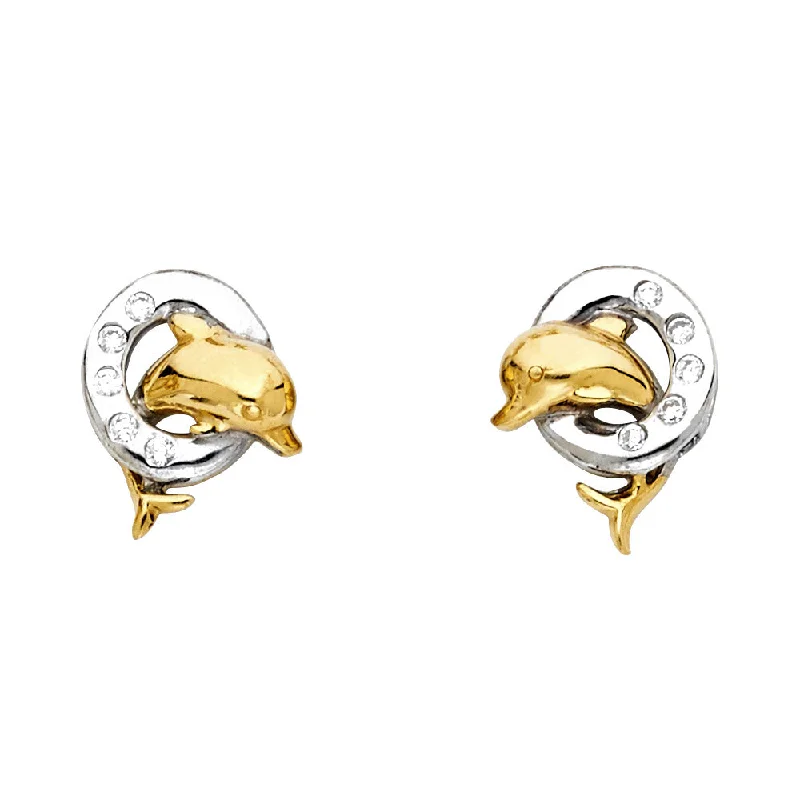 Stylish Resin Earrings For Fashionistas-14K 2T Dolphin Post Earrings