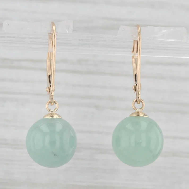 Handcrafted Wooden Earrings For Natural Style-Green Serpentine Bead Dangle Earrings 14k Yellow Gold Lever Backs