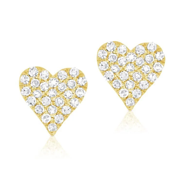 Custom Drop Earrings For Unique Designs-14K Yellow Gold Diamond Small Heart Stud Earrings