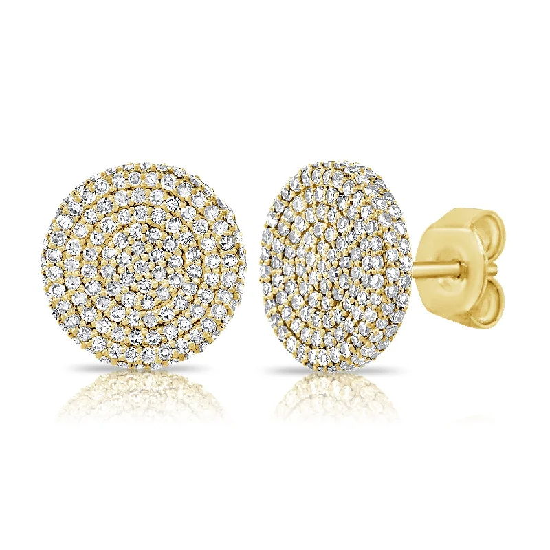 Beautiful Dangle Earrings For Formal Occasions-14K Yellow Gold Diamond Raised Disc X-Large Earrings