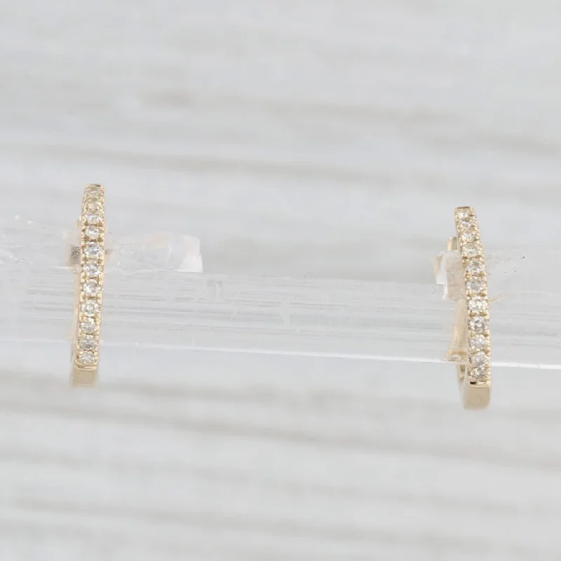 Stunning Long Earrings For Evening Parties-New Diamond Micro Hoop Huggie Earrings 14k Yellow Gold Small Round Hoops