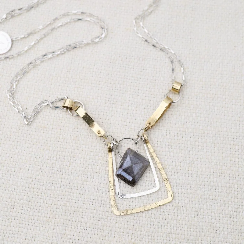 Long Silver Necklaces For Fashionistas-Labradorite Stirrup Necklace