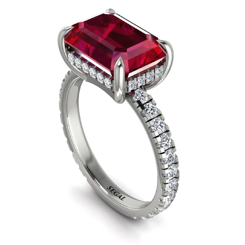 Vintage Gemstone Rings For Retro Style-Emerald-Cut Ruby Pavé Engagement Ring - Daphne No. 12