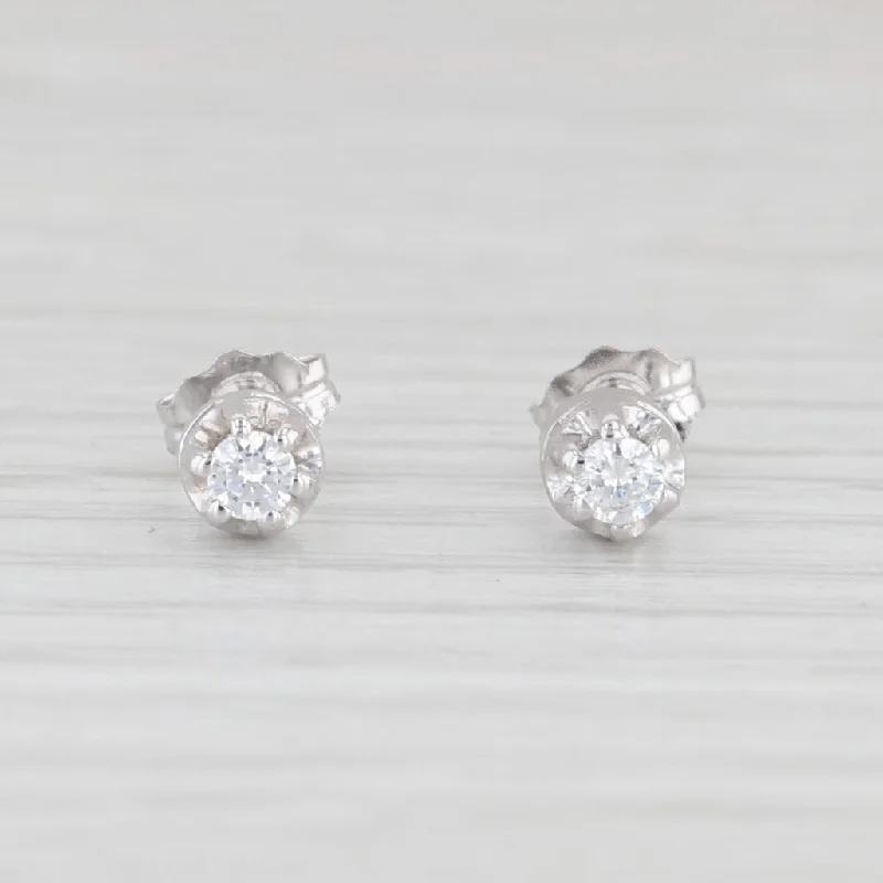 Fashion Earrings For Party Look-0.10ctw Cubic Zirconia Round Solitaire Stud Earrings 18k White Gold