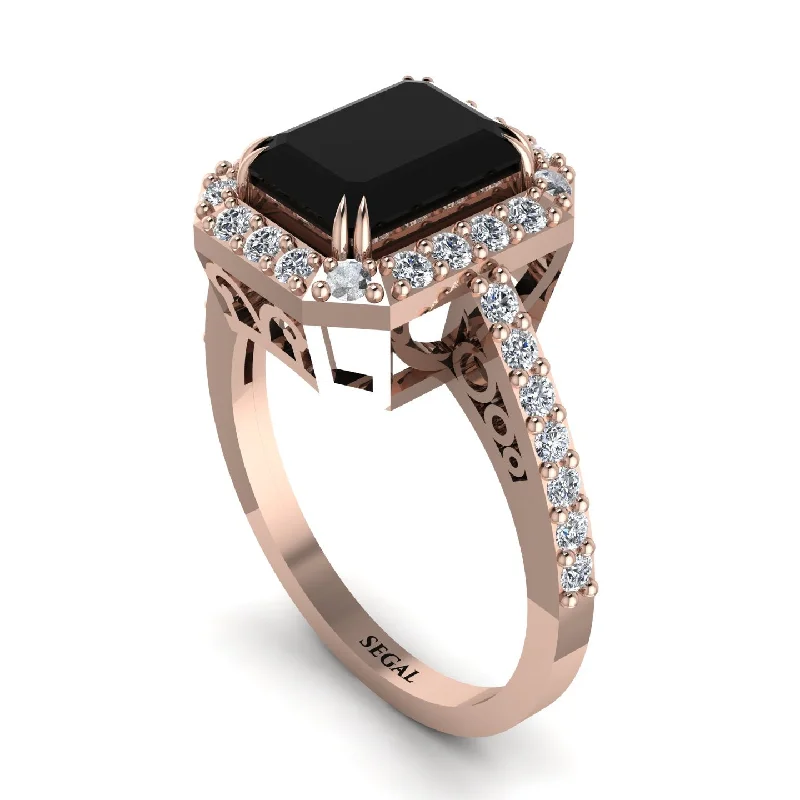 Stunning Sapphire Rings For Engagement-Emerald Cut Black Diamond Vintage-Inspired Engagement Ring - Addilyn No. 8