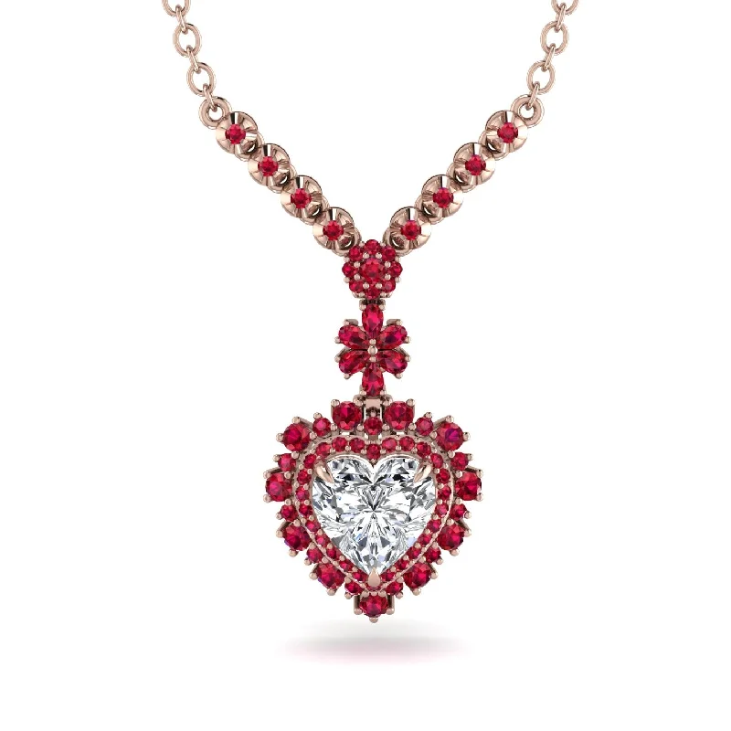 Sparkling Gemstone Necklaces For Evening Wear-Heart Diamond Royal Vintage Gold Necklace - Gia No. 47