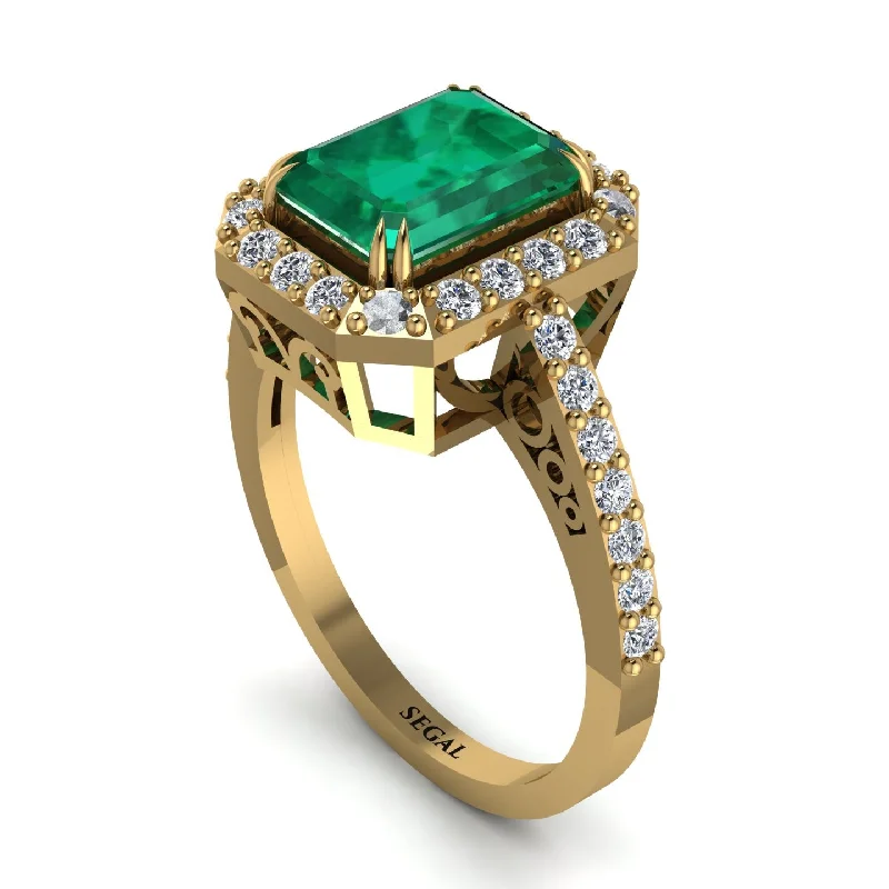 Sparkling Diamond Cocktail Rings For Glamorous Fashion-Emerald Cut Emerald Vintage-Inspired Engagement Ring - Addilyn No. 4