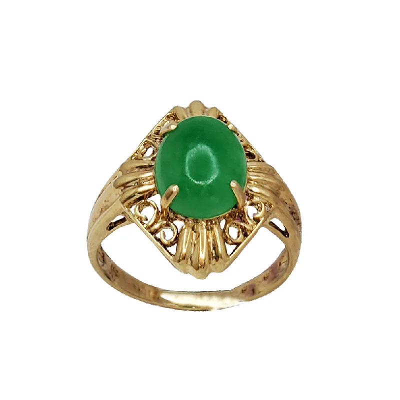 Trendy Men’s Rings For Fashion Enthusiasts-Fancy Jade Ring (14K)