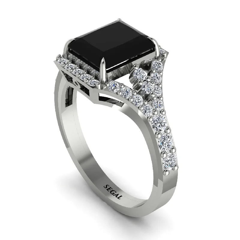 Unique Stackable Engagement Rings For Brides-Radiant Cut Black Diamond 14K Halo Engagement Ring - Cassidy No. 9