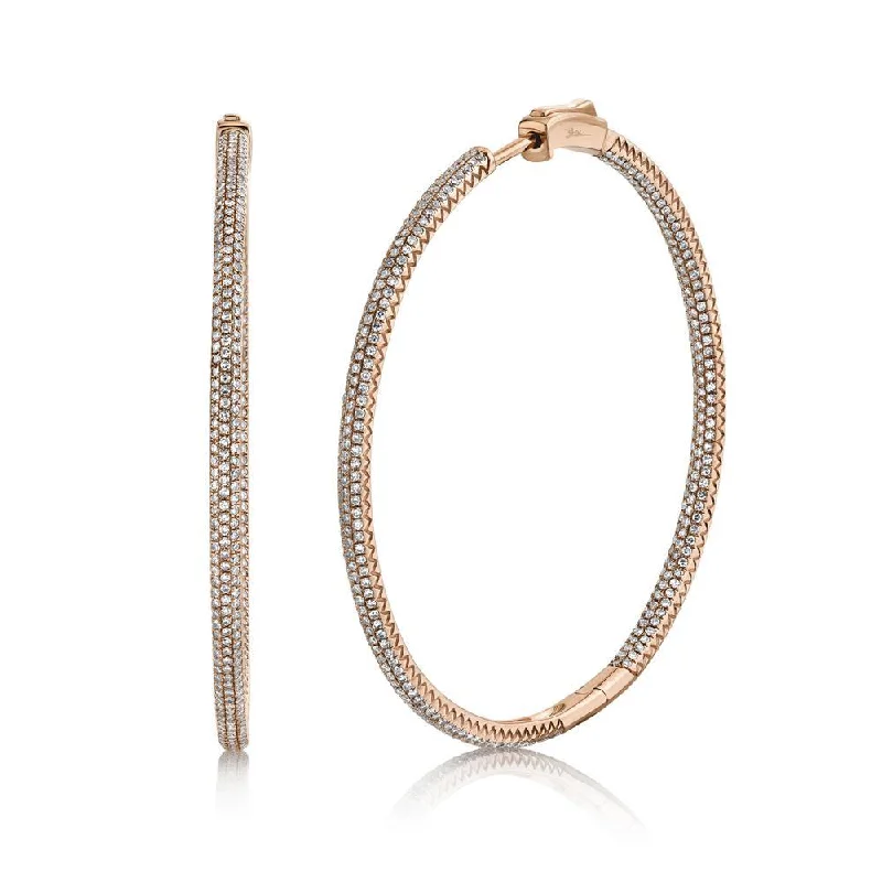 Personalized Engraved Earrings For Gifts-14K Rose Gold Diamond Pave Hoop Inside/Outside Earrings