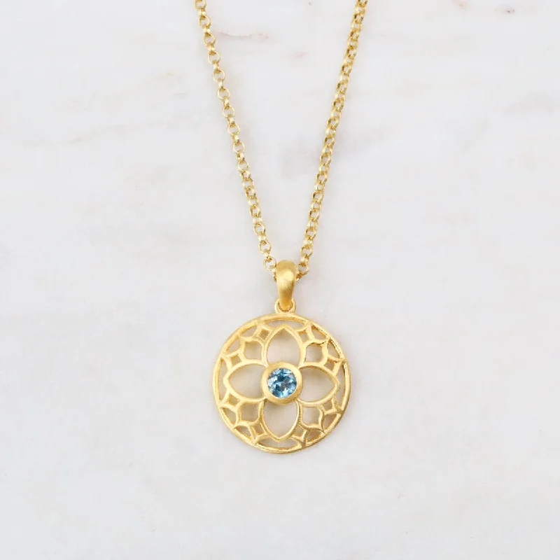 Long Necklaces For Evening Wear-Joyful Circle Blue Topaz Pendant Necklace