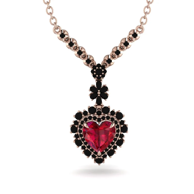 Trendy Beaded Necklaces For Summer Vibes-Heart Ruby Royal Vintage Gold Necklace - Gia No. 41