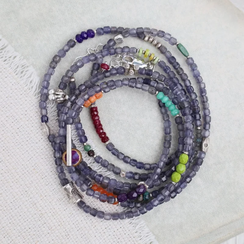 Vintage Bar Necklaces For Retro Fashion-Iolite Wrap Bracelet & Necklace