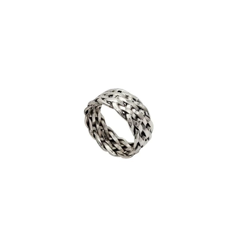 Classic Gold Promise Rings For Couples-Antique-Finish Basketweave Band Ring (Silver)