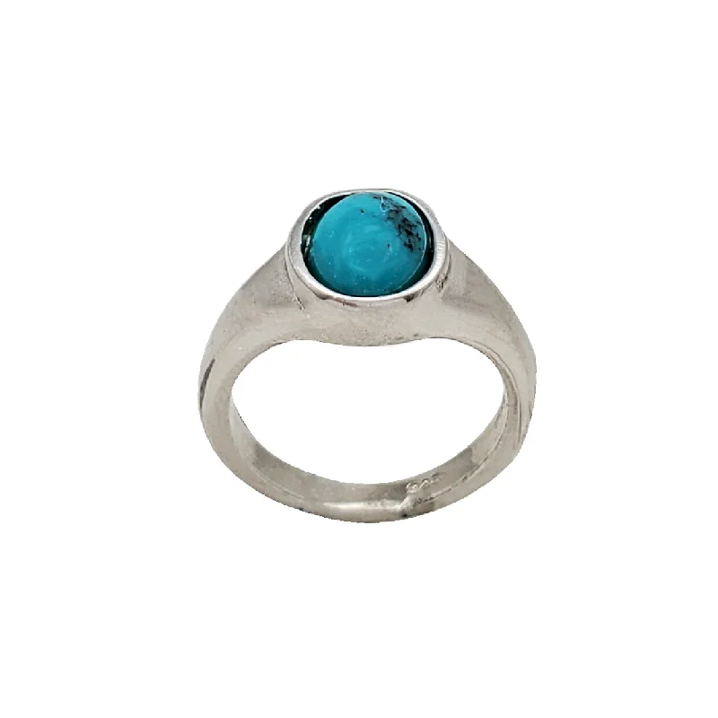 Boho Style Rings For Casual Fashion-Round Signet Ring Turquoise Ring (Silver)