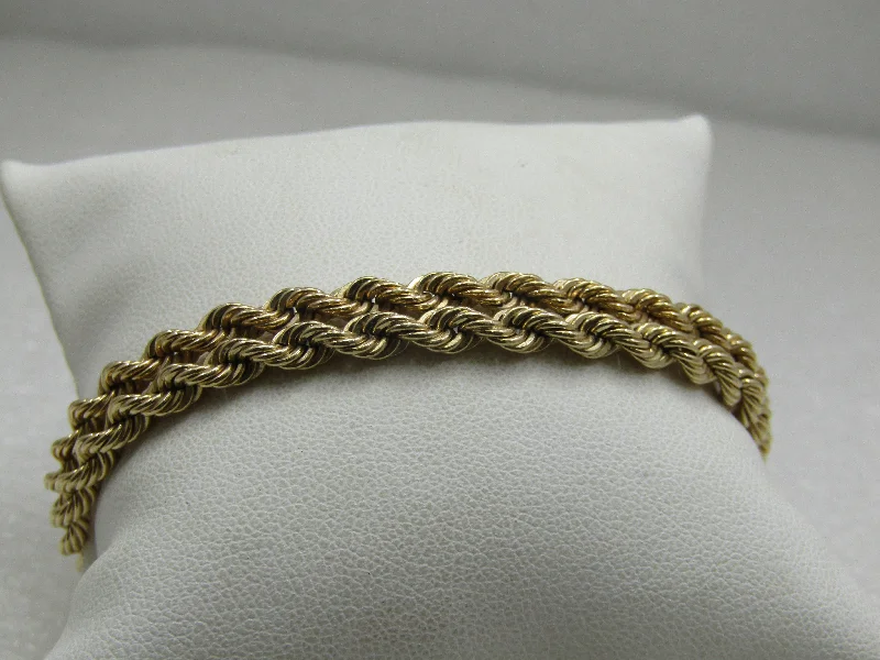 Bracelets For Birthday Gifts-Vintage 14kt Gold Double Twisted Solid Rope Bracelet, 8" Unisex