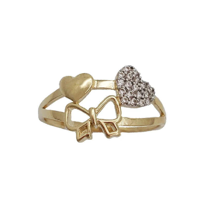 Custom Silver Cocktail Rings For Bold Glam-Zirconia heart With Pow tie Ring (14K)