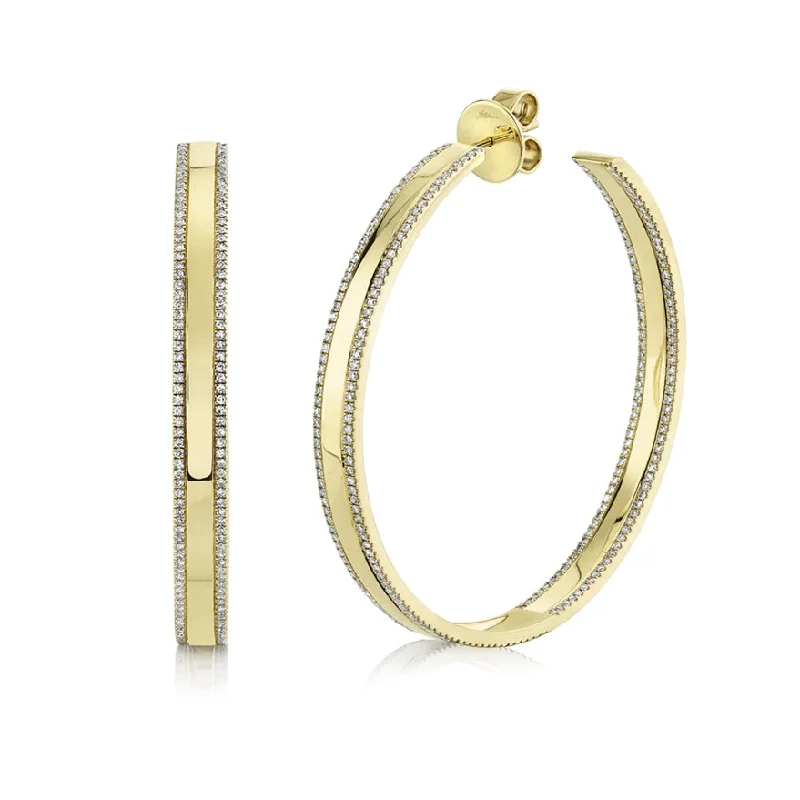 Statement Earrings For Holiday Fashion-14K Yellow Gold Diamond High Polished Hoop Earring