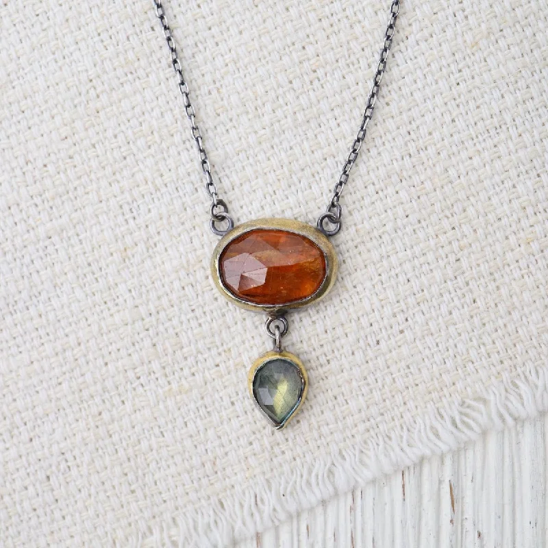 Bohemian Necklaces For Free-Spirited Fashion-Orange Kyanite & Labradorite Crescent Rim Drop Necklace