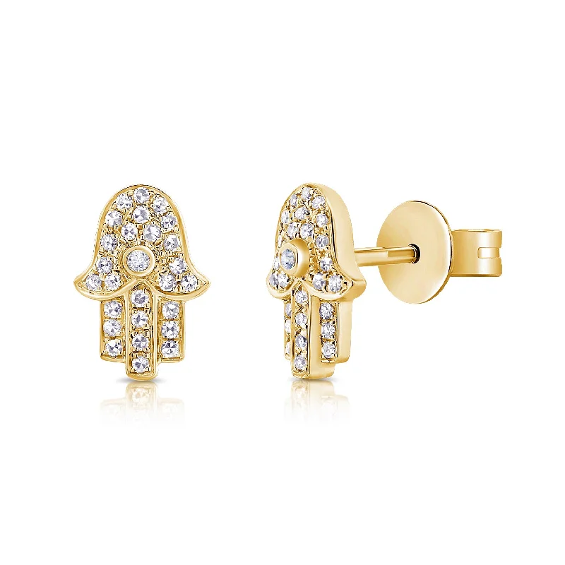 Simple Gold Earrings For Timeless Style-14K Yellow Gold Diamond Hand of God Stud Earrings