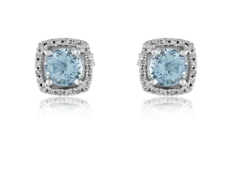 Silver Drop Earrings For Casual Look-14K White Gold Aquamarine and Diamond Stud Earrings