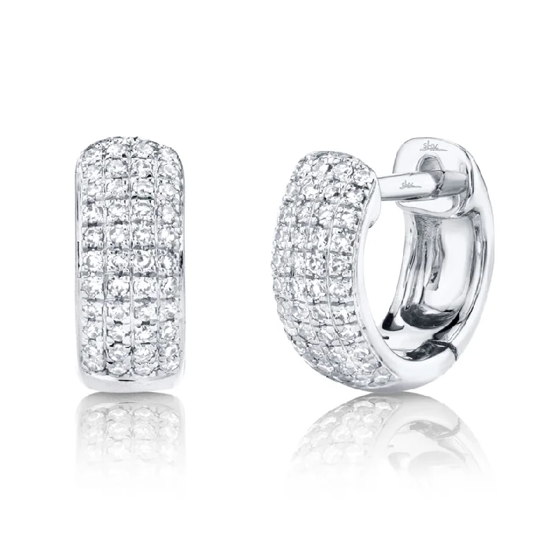 Handcrafted Wooden Earrings For Natural Style-14K White Gold Diamond Pave Huggie Earring