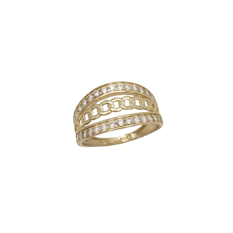 Unique Silver Rings For Special Events-Zirconia Cuban Link Fancy Ring (14K)