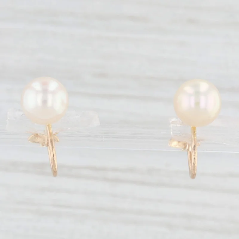 Chunky Earrings For Bold Fashion Statements-Cultured Pearl Earrings 14k Yellow Gold Screw Back Non Pierced Studs